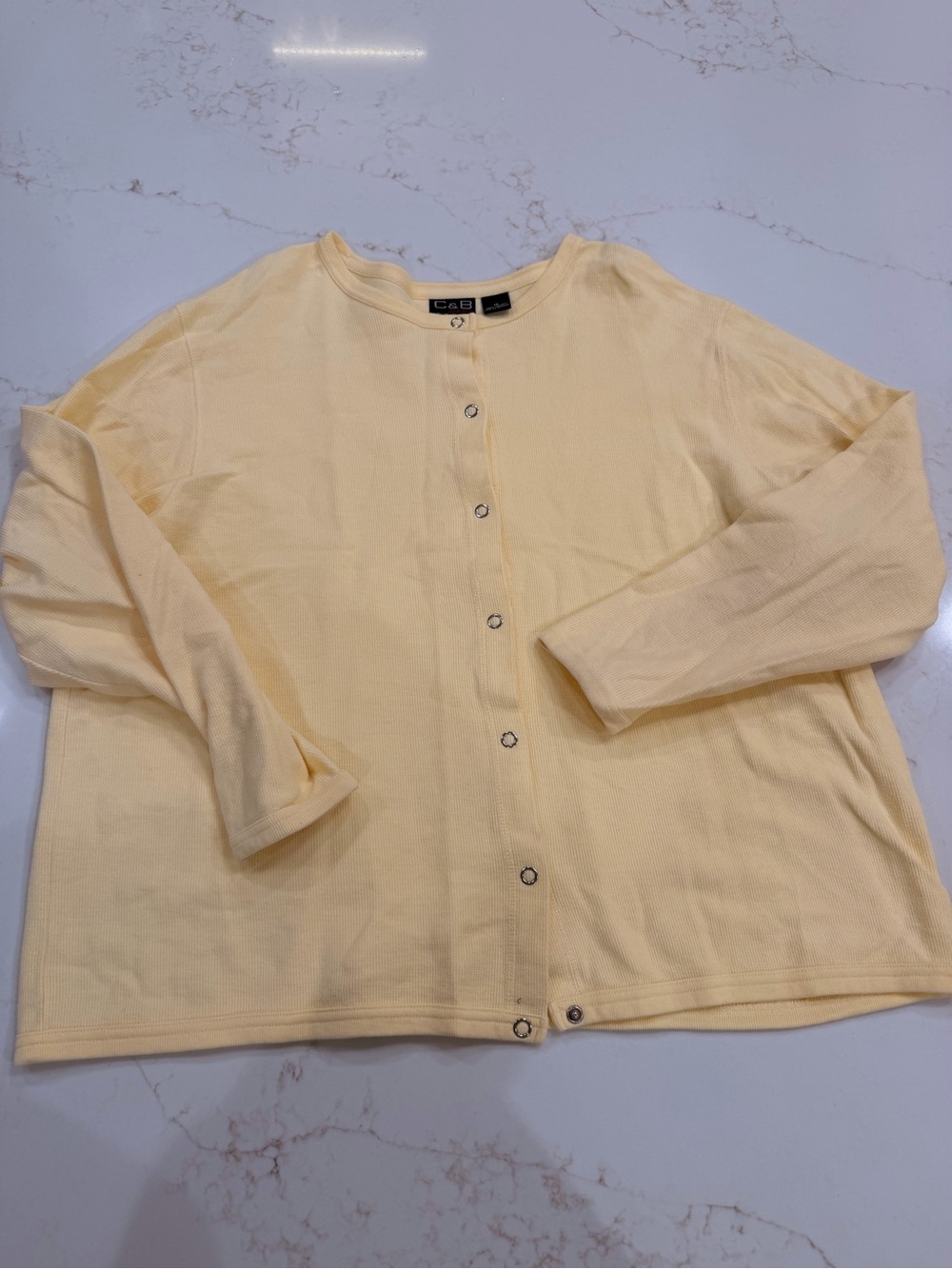 C&B Sport Yellow Snap Cardigan Women’s XL Ribbed Cotton Lightweight Sweater